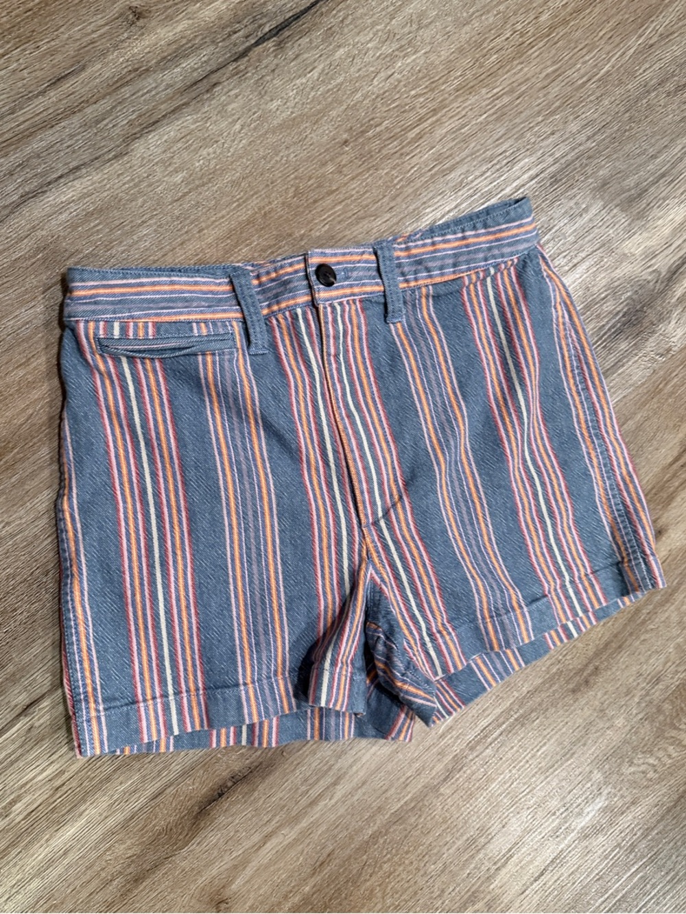 Madewell Striped Cotton Casual Shorts in Blue, Pink & Orange